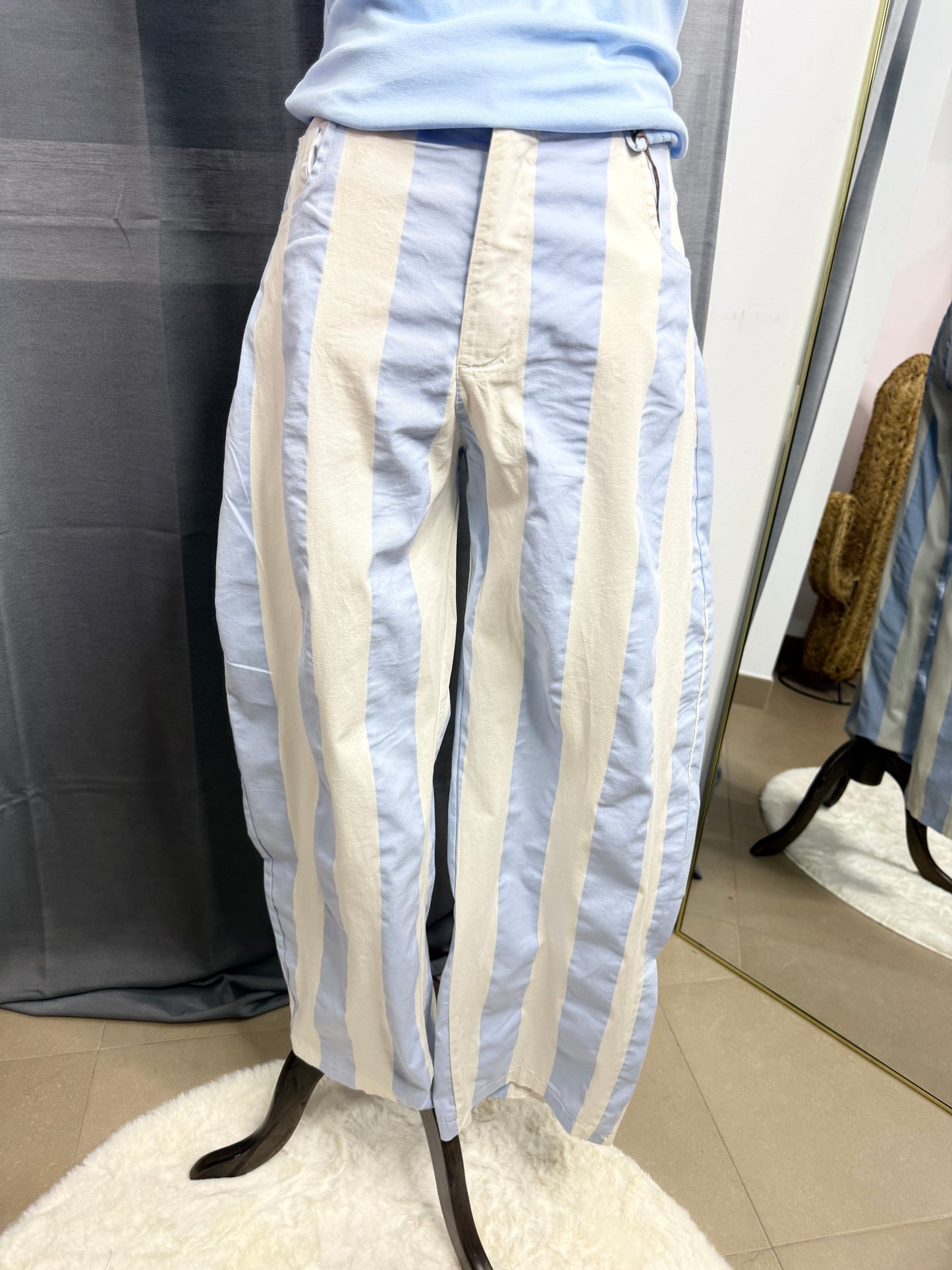 Pantalón rayas celeste baloon