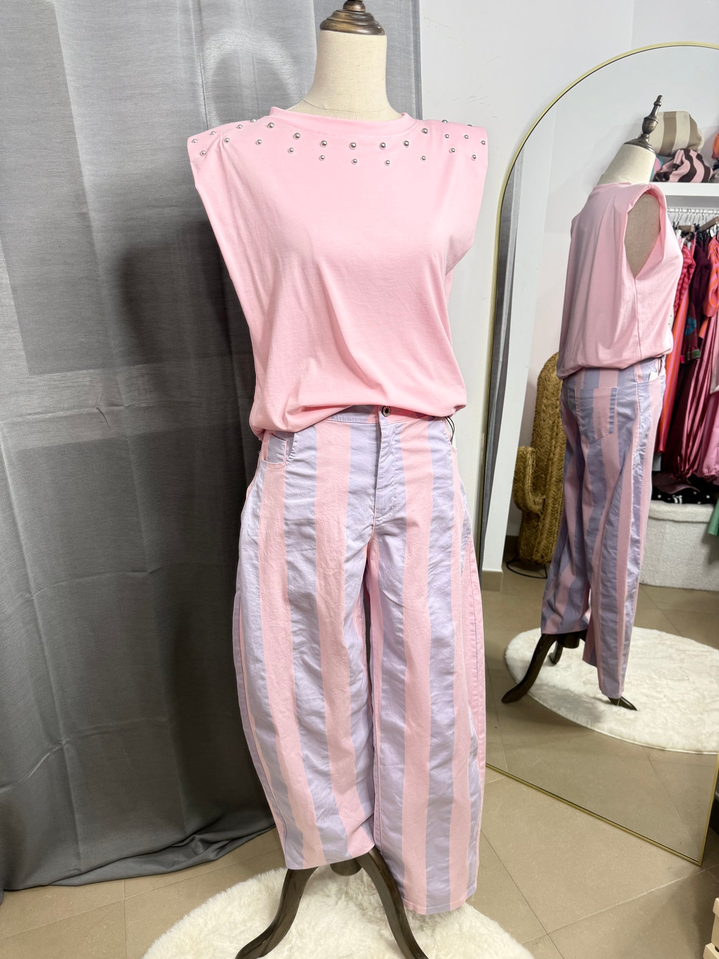 Pantalón baloon rosa y celeste